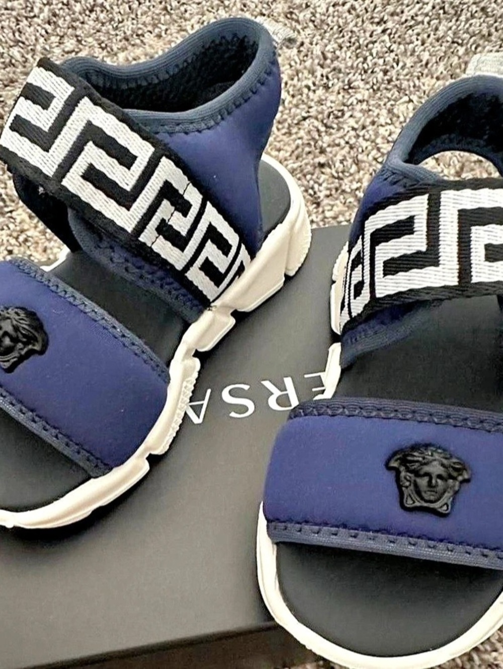 Versace Greek Key Medusa Sandals Kids' Blue & White